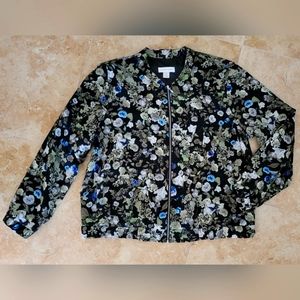 Like New Bomber Jacket Silky Floral Zipper Closure XL Christopher & Banks